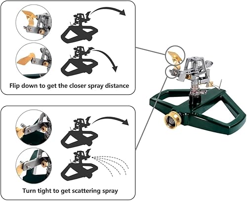 Miniatura 4 de Rociadores de césped para patio, rociador de impacto pulsante de jardín con manguera de agua de impulso de aleación de zinc y base de rociador de