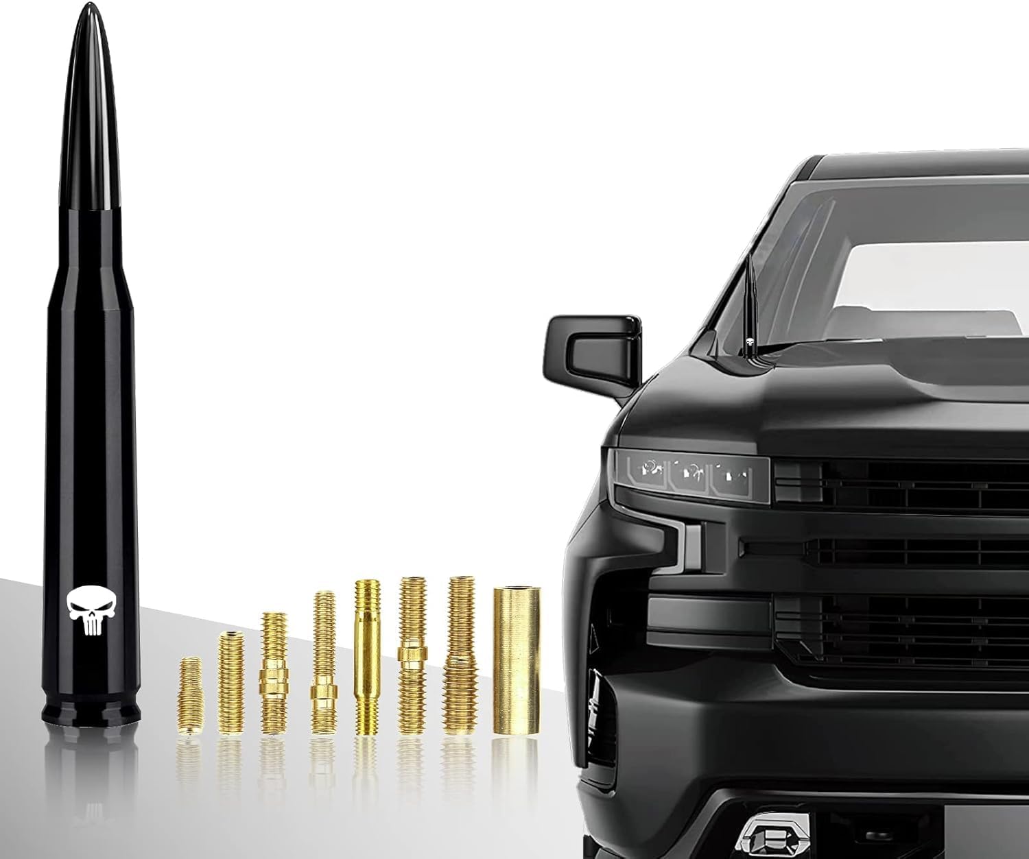 Car Truck Bullet Antenna for GM Chevy Silverado 1500 2500 3500 HD Avalanche GMC Sierra 1500 2500 3500 Denali Heavy Duty Pickup Trucks Accessories (Black)