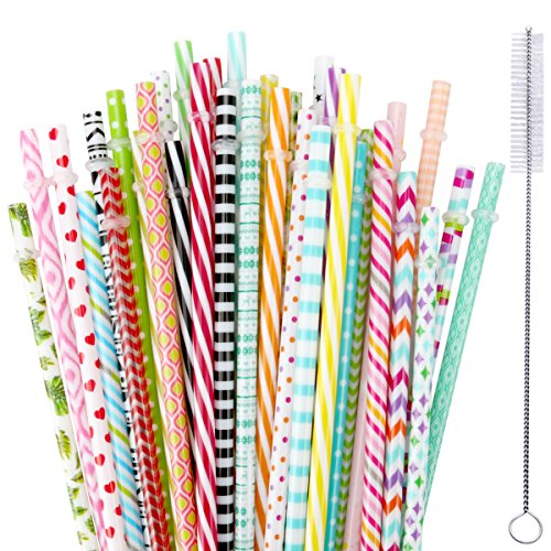 【35 Packs】Reusable Plastic Straws,MCIRCO Multi-colored 9 Inch Thick Drinking Straws for 30 oz & 20 oz Yeti, RTIC, Mason Jar, Starbucks, OZARK Tumblers with Cleaning Brush