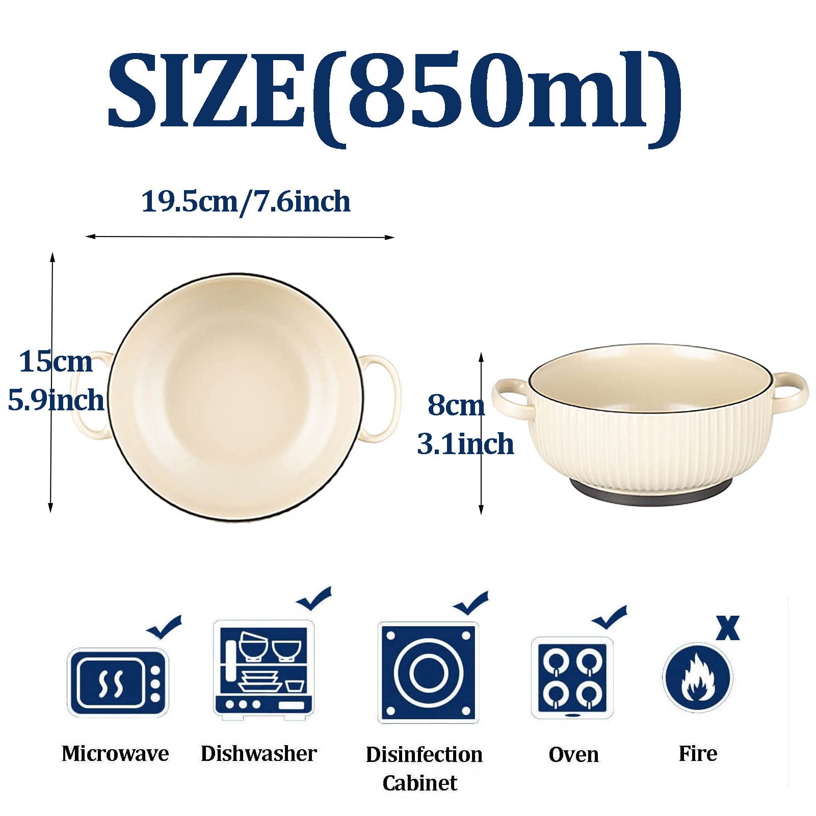 Ceramiczne miski do zupy z podwójnymi uchwytami, możliwość układania w stos, do serwowania zup, gulaszu, płatków śniadaniowych i makaronu