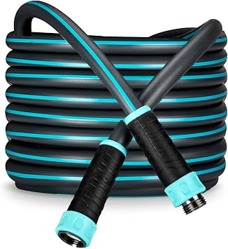 Hybrid Garden Water Hose 75 ft x 5/8, Durable Heavy Duty Material, Kink-Free with Swivel Grips and Anodized Couplings, 700006 by New England Garden Tools