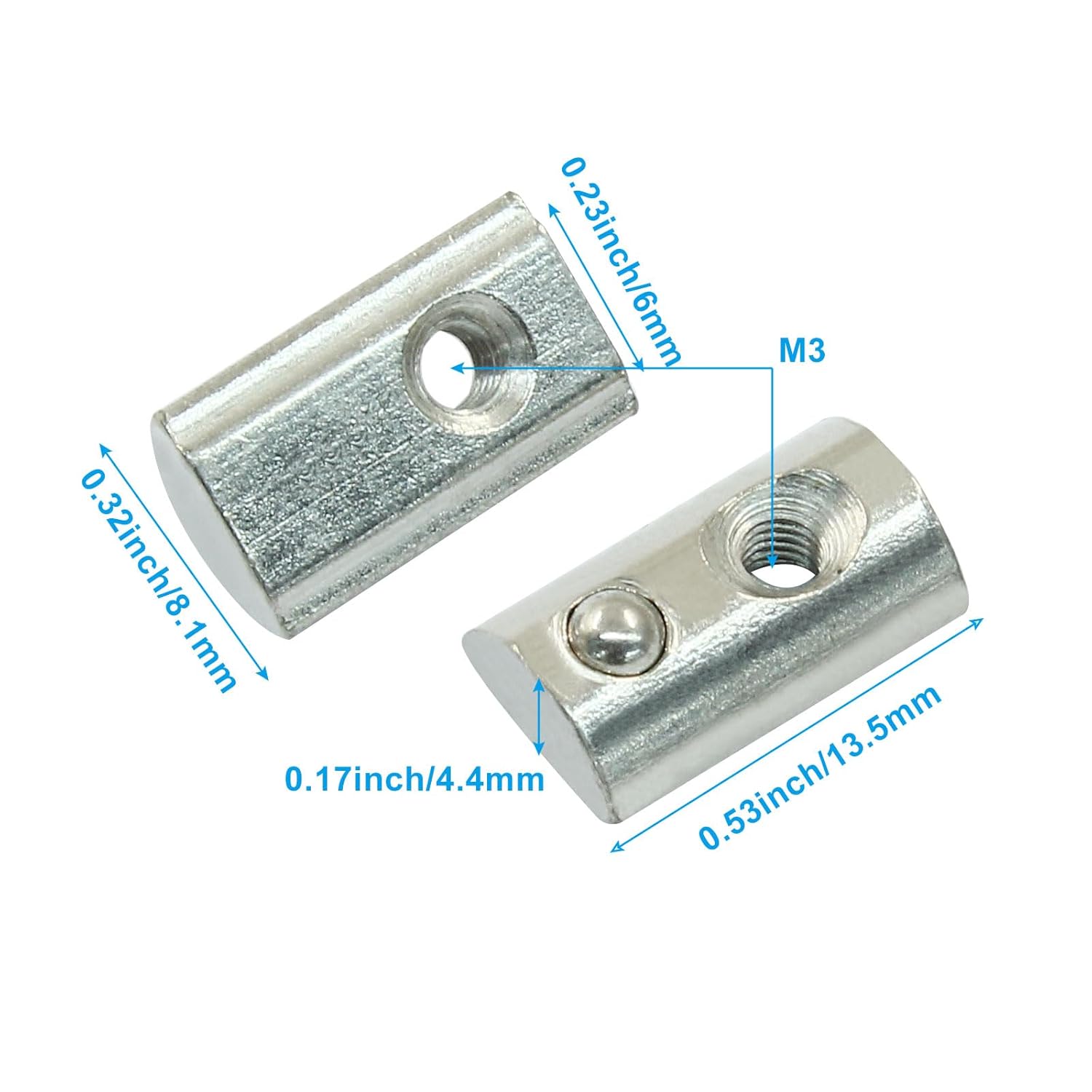 Waziaqoc 50PCS 2020 Series M3 Half Round Roll in Spring T Nuts, T Slot Nut for t-Slot Aluminum Profile
