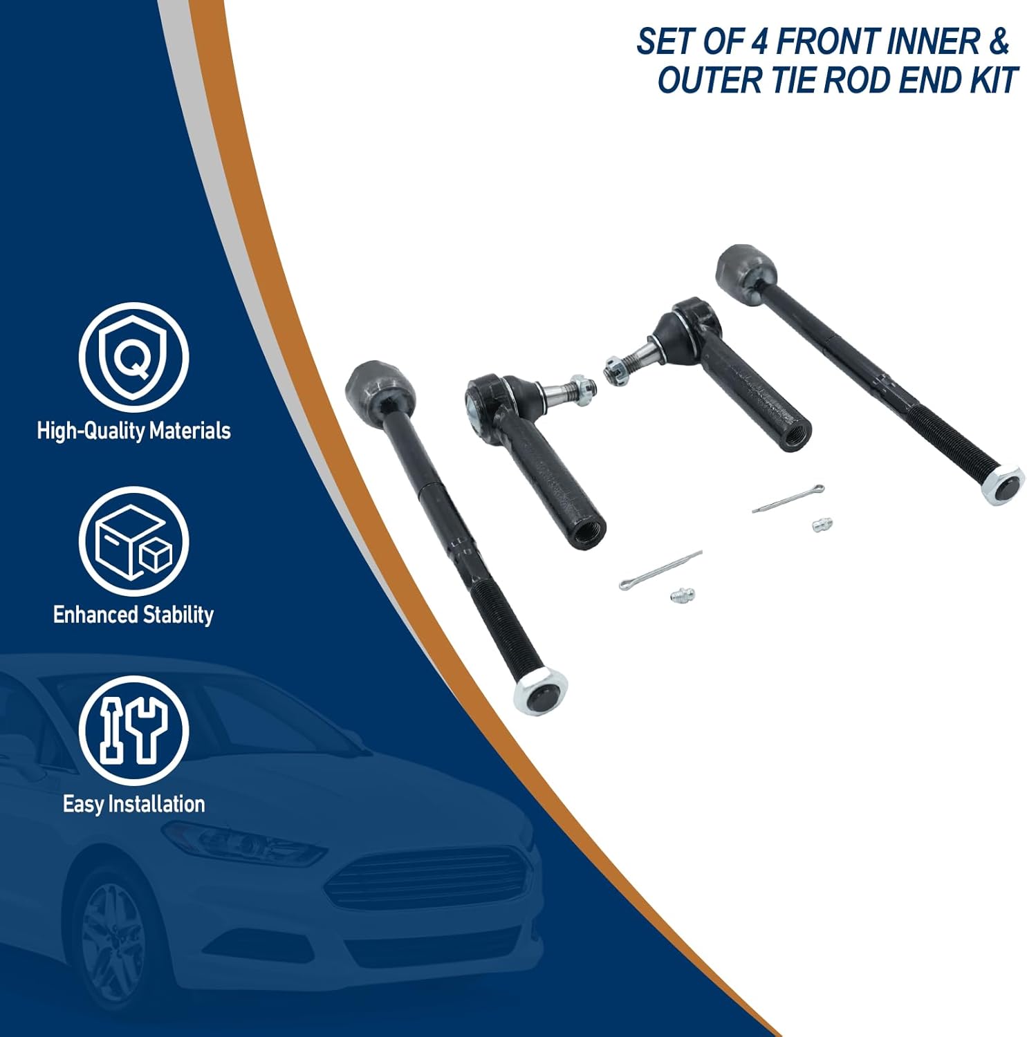Set of 4 Front Inner & Outer Tie Rod End Kit for Chevy Silverado 1500, Tahoe, Suburban 1500, Avalanche, GMC Sierra 1500, Yukon (XL), Cadillac Escalade (ESV/EXT) 2007-2014