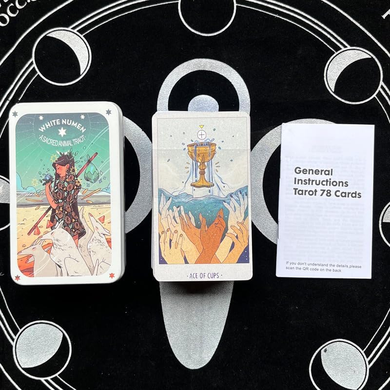 Tarot Oracle Cards with Iron Box and English Instructions Manual, 4 x 2.4 inches (White numen a Sacred Animal Tarot)