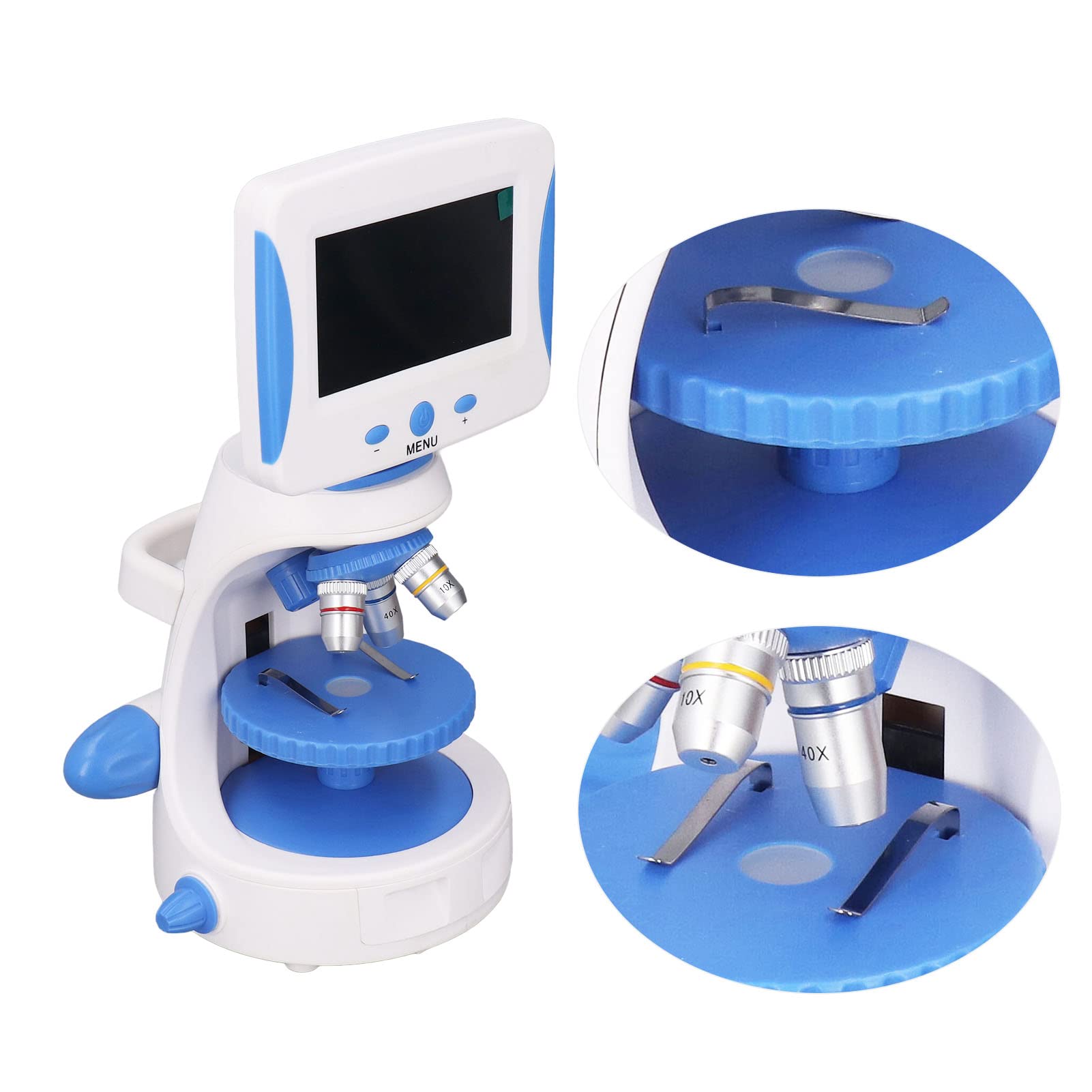 Ejoyous Microscopio Biológico, Microscopio Compuesto óptico ABS 40X 640X con Pantalla LED Luz Ajustable Inclinación de 45 Grados para Niños Estudiantes Exploración Científica en el Aula