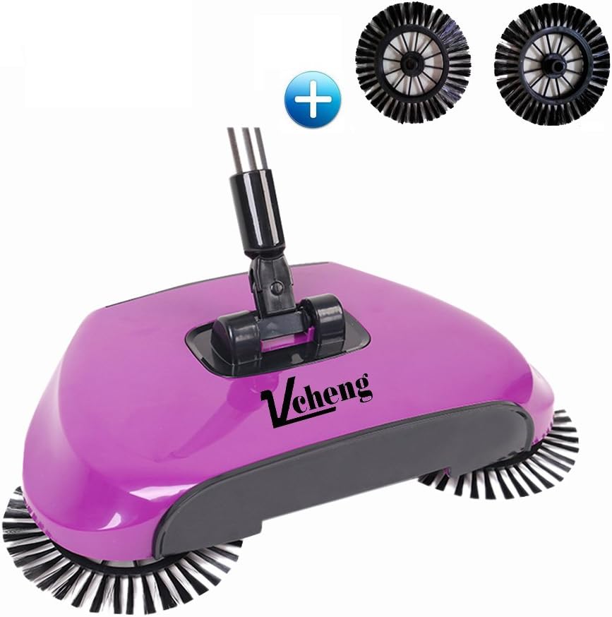 3 in 1 Household Lazy Automatic Hand Push Sweeper Broom Robot,360 Degrees Rotary Cleaning Machine Easy Sweep Without Electric Dustpan Dustpan Trash Bin (Purple)
