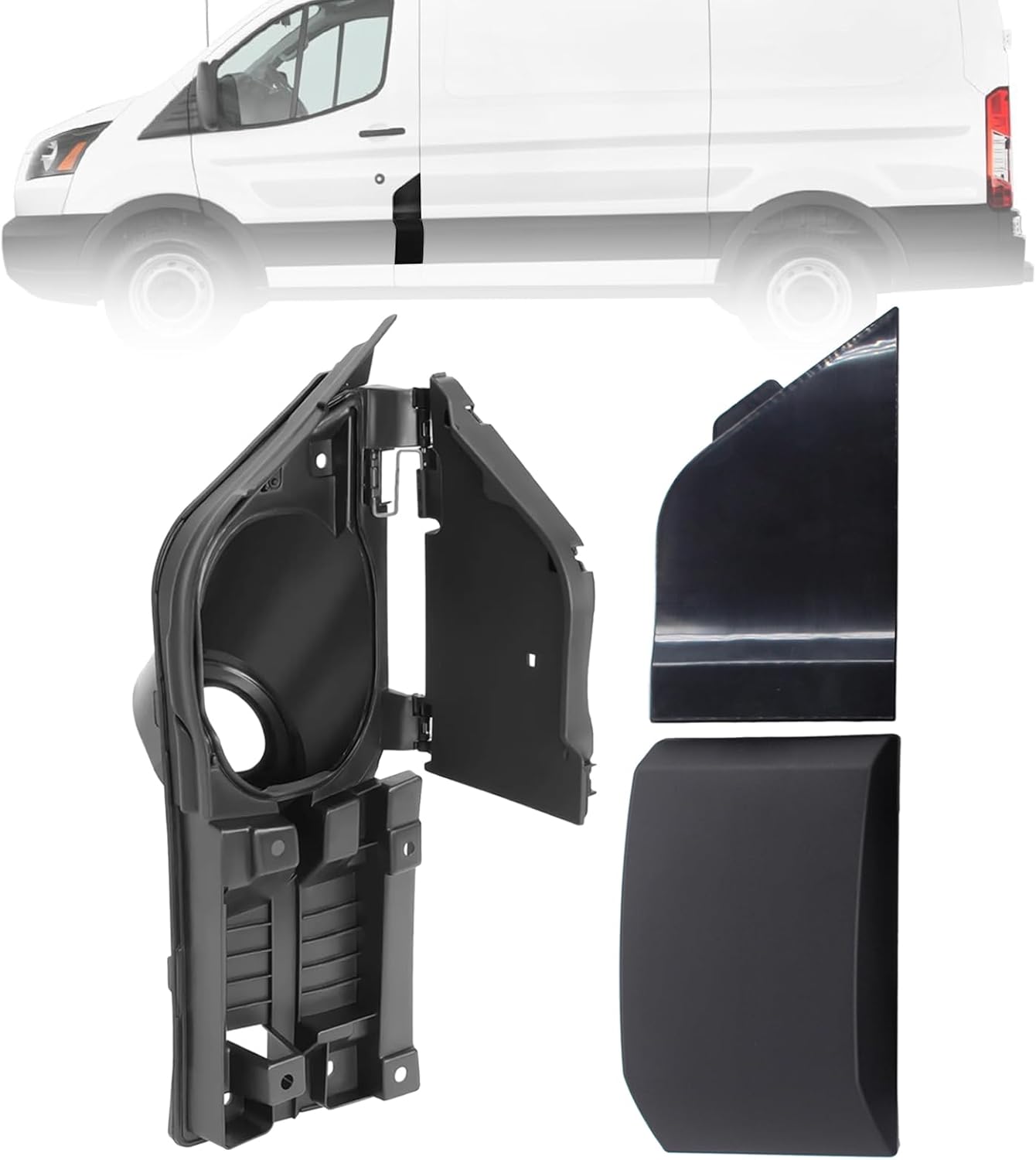 MOTOKU Fuel Filler Door Housing Pocket Hinge and Pillar Moulding Trim w/Black Hatch Cover Set for Ford Transit 2015-2022 Transit-350 HD Transit-350 Transit-250 Transit-150 2015-2023 Gas Door Cap
