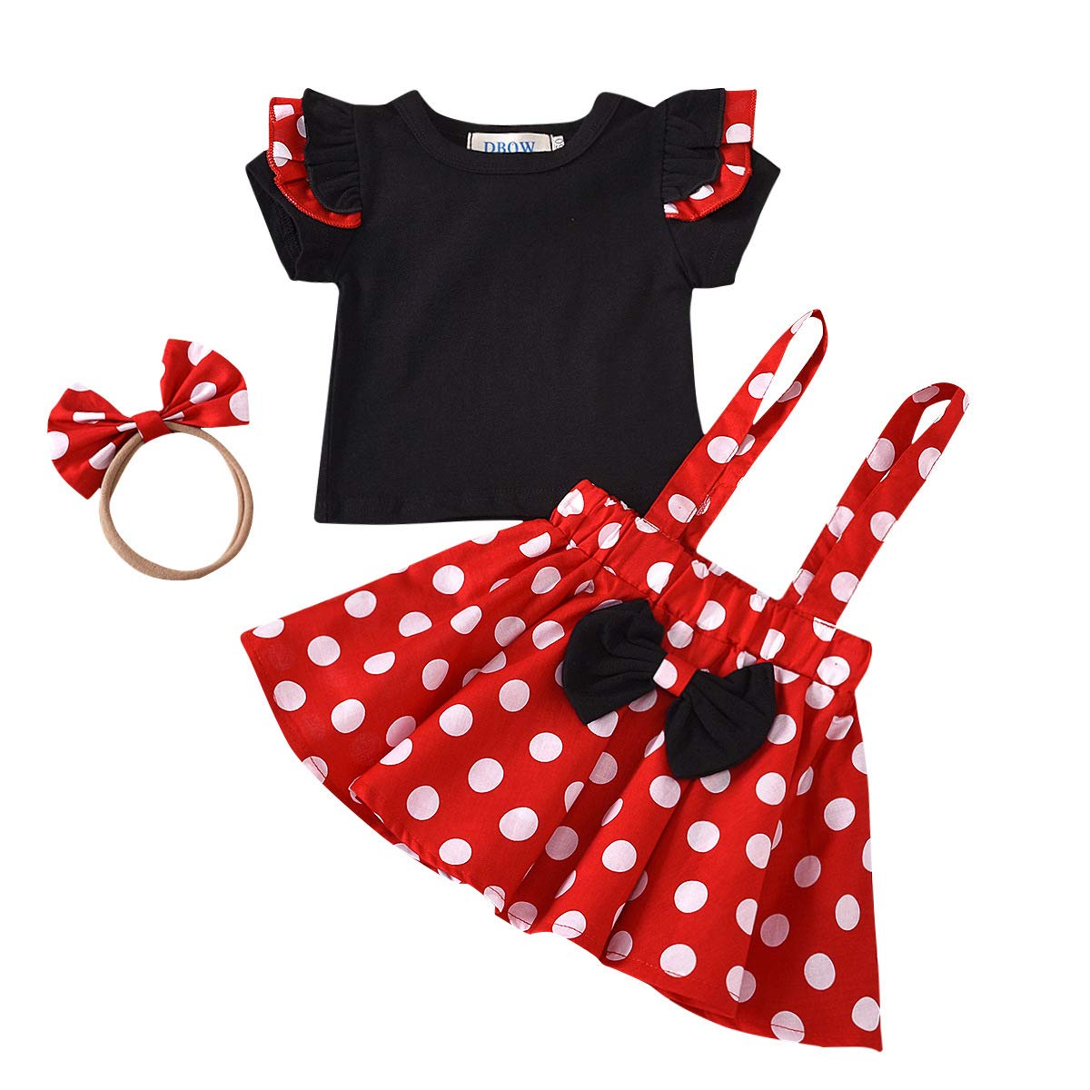 Conjunto de Faldas para niñas pequeñas, Vestido General para niños pequeños Camisa de Manga Corta + Falda con Tirantes con Diadema