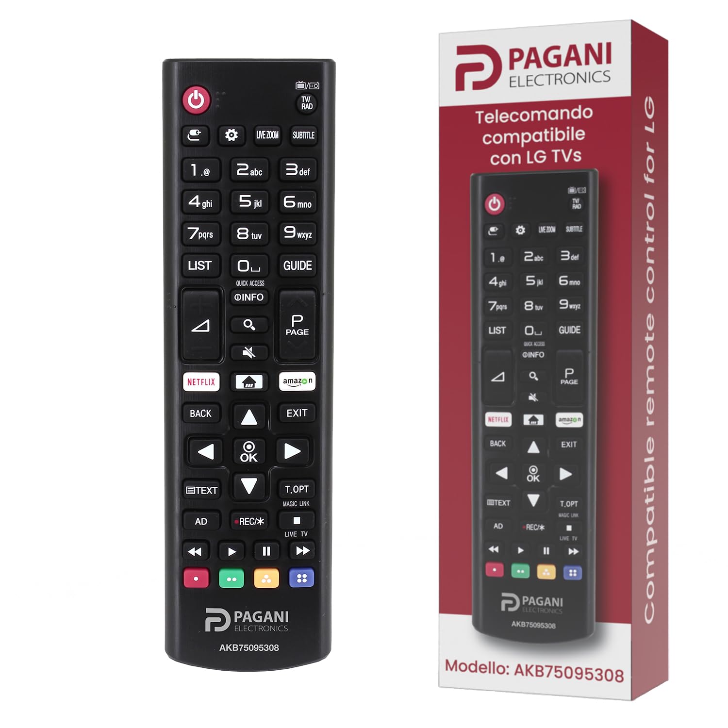 Universal Remote Control LG AKB75095308 Compatible with LG Smart TV, LED, LCD, OLED, UHD, 4K, HD, WebOS, No Configuration, Batteries Included, Italian Company, Tested in Italy
