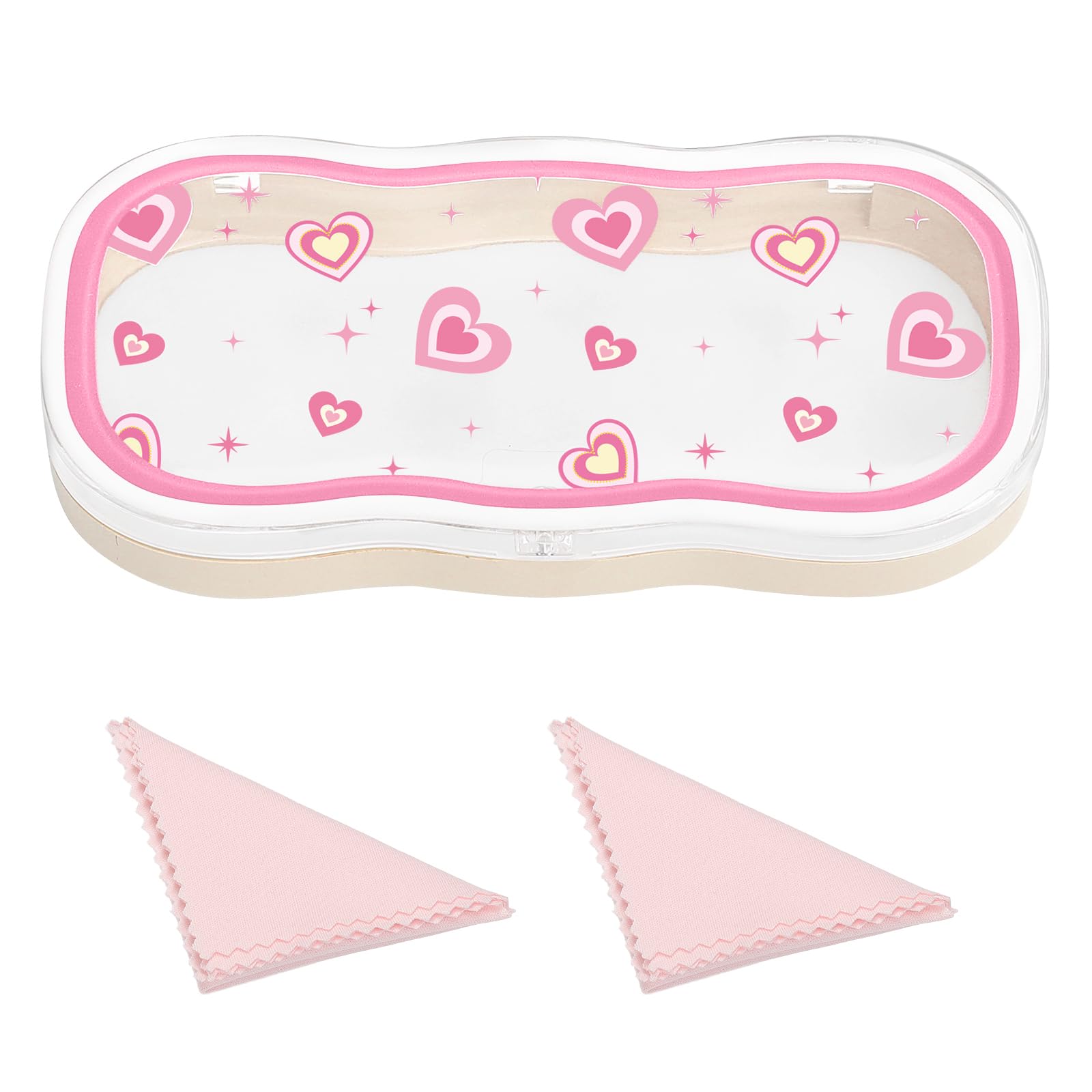 MoKo Glasses Case Hard Shell, Cute Eyeglass Case for Reading Glasses, Prescription Glasses, Clear Eyeglasses Case for Women Girls, Pink Heart