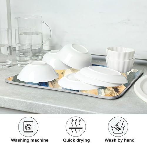 Miniatura 7 de Blue Yellow Floral Drying Dish Mat Kitchen Mat For Counter Kitchen Dish Drainer Mat Tapete Para Cocina 16'' x 18''