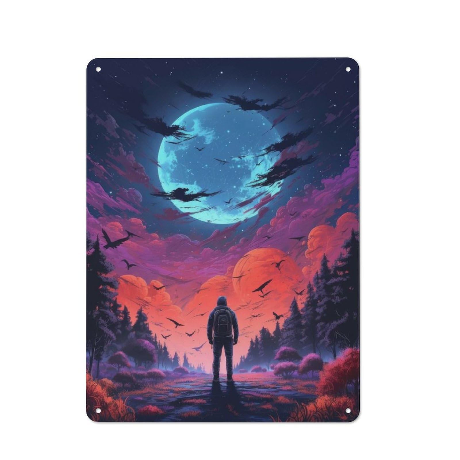 Understated Office Metal Sign 40x30cm Featuring Black Forest at Night, Studio Wall Plaque for Office, Study, Studio Or Hallway