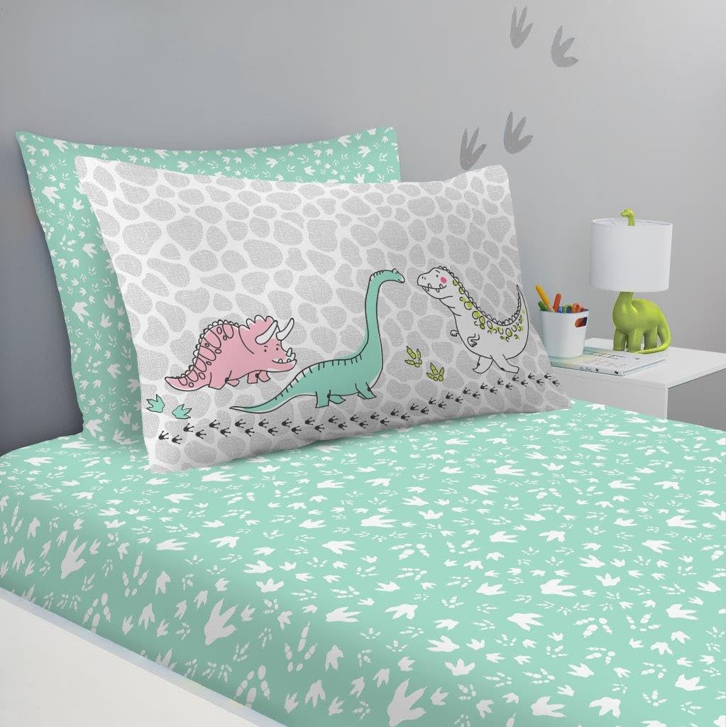 Kids Single Fitted Sheet Set - Dinosaur Bedding For Childrens & Toodlers - Soft & Comforta...