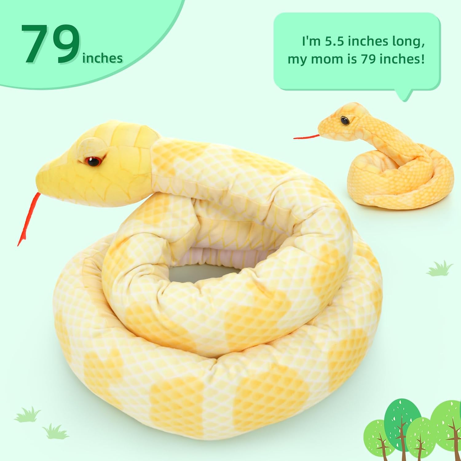 MorisMos Giant Snake Stuffed Animal Mommy with Babies, Realistic Stuffed Snakes Plush Toy, Long Boa Constrictor for Kids, Girls, Boys, Halloween, Yellow, 80in image 2
