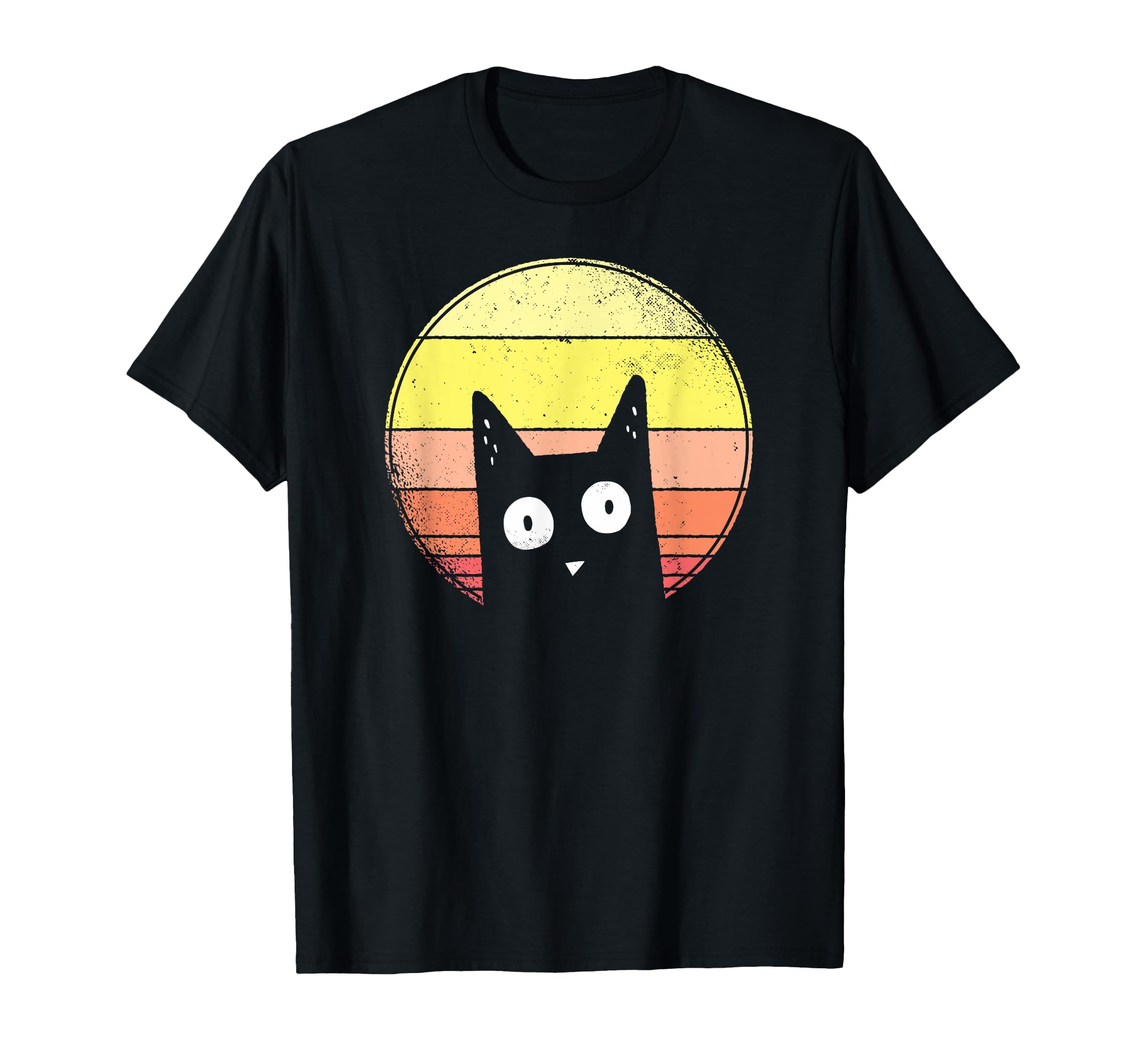 Cat Retro Vintage T-Shirt - Unisex Adults - Black - Small