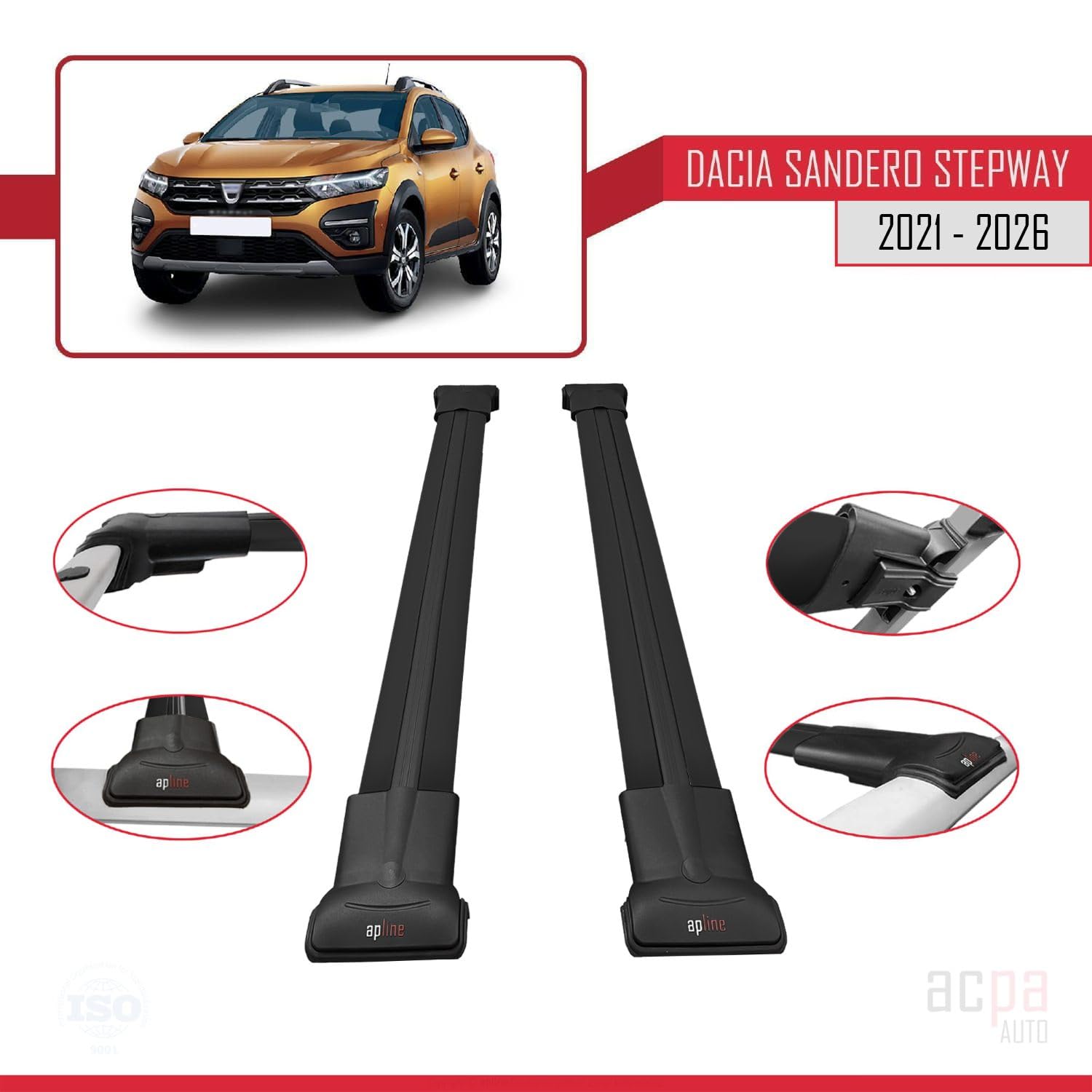 Compatibile con Dacia Sandero Stepway 3 2021-2026 Fly Model Barre Tetto Portapacchi Auto Barre Portatutto Nero Alluminio 2 Barre