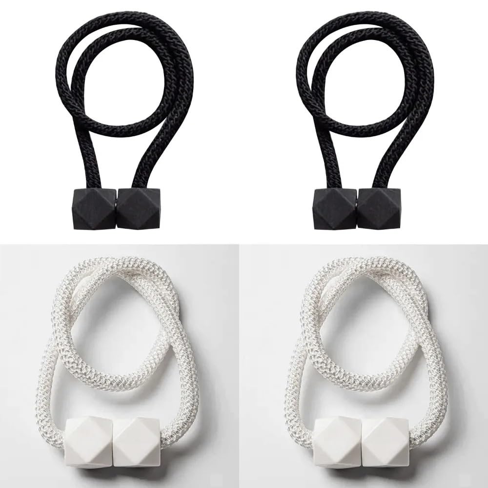 LYVQZPWLRLes Rideaux magnétiques, Embrasses de Rideaux à Aimant Puissant, 4 pièces, Design Corde épaisse(2black2whie)