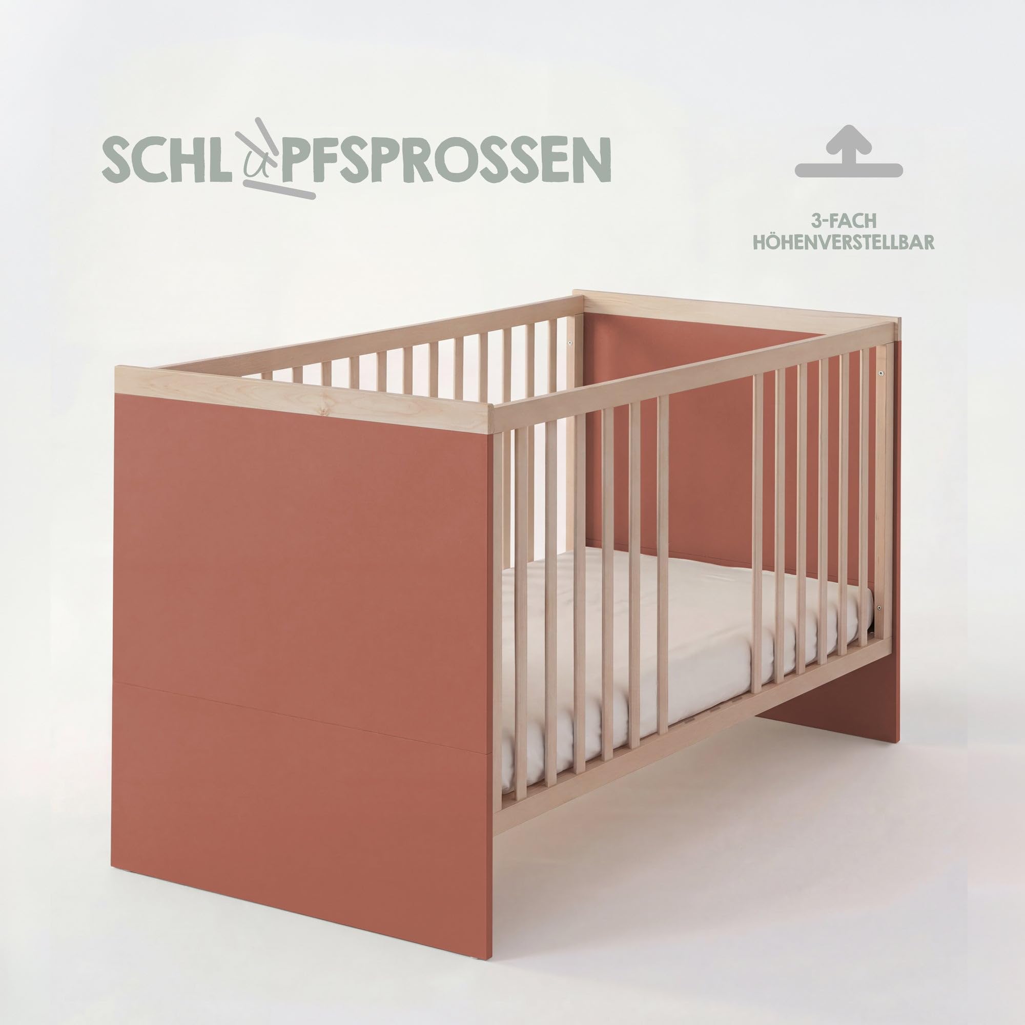 roba Babyzimmer Set „Jimmy“ - 3-teiliges Komplettzimmer mit Kombi-Kinderbett 70 × 140 cm, Wickelkommode & 3-türigem Kleiderschrank - Mauve/Eiche