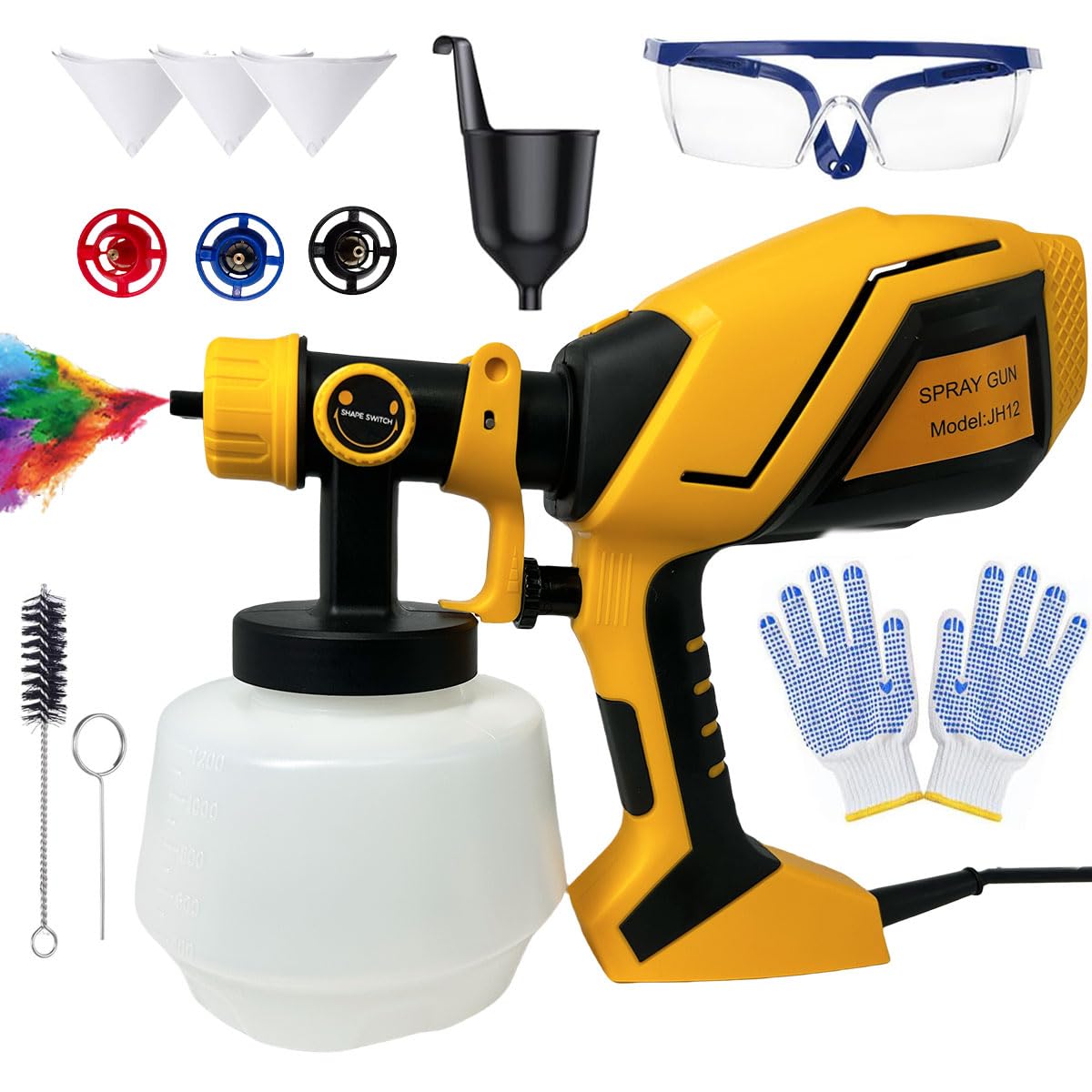 Paint Sprayer 600W Electric Paint Sprayer Gun with 3 Copper Nozzle, 32000RPM 3 Spray Patterns 1200ml Detachable Tank, Handheld High Pressure HVLP for Furniture Cabinet Wall Fence Bicycle