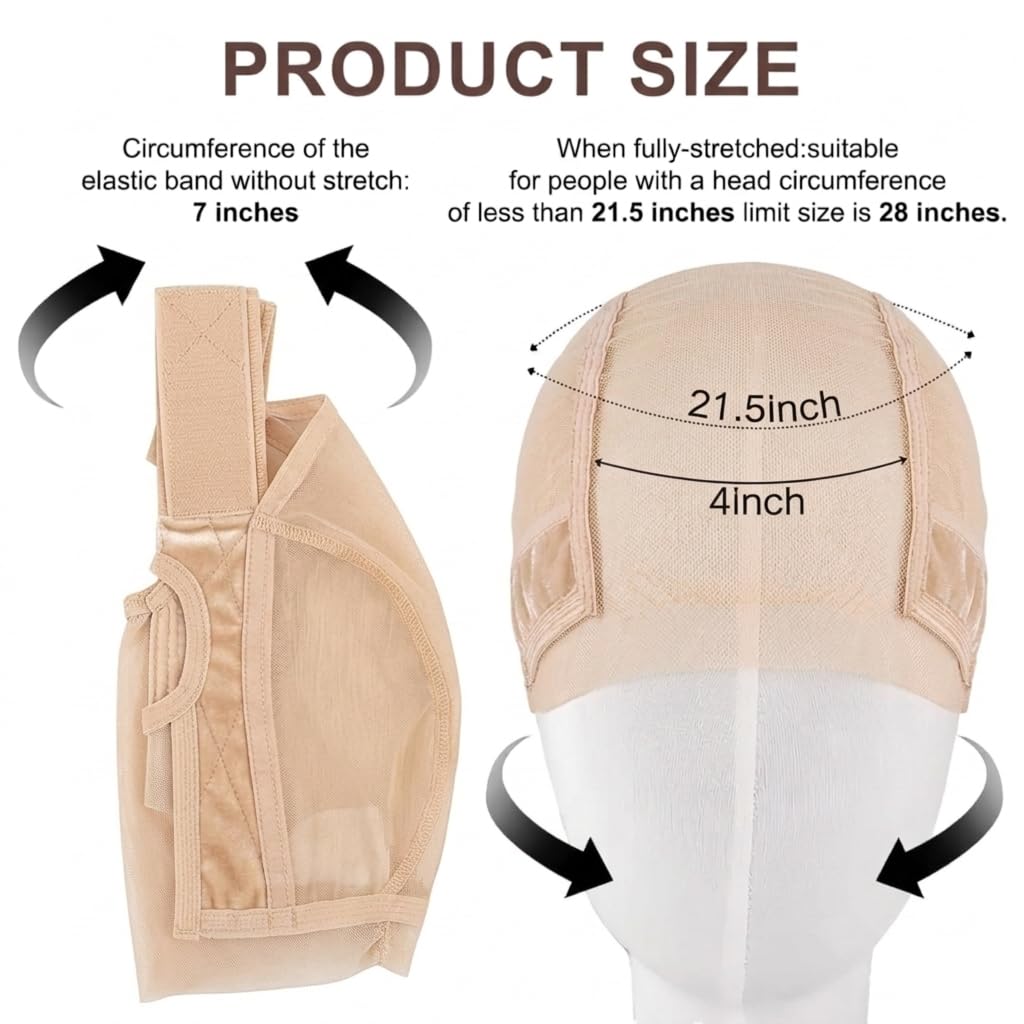 Lace Wig Grip Cap for Glueless Wig, 4x5 Transparent Lace Wig Caps with Grip Band, Non Slip Adjustable Grip Cap for Lace Front Wigs, Nude, Mesh Fabric, One Size