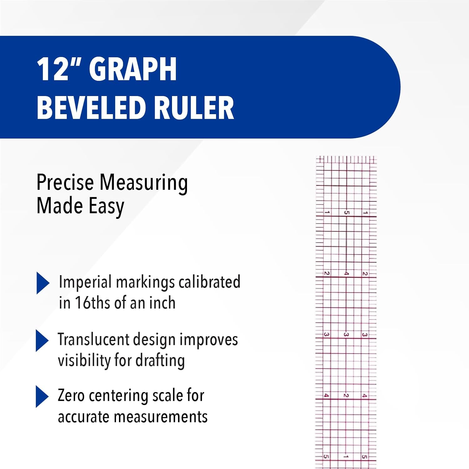 Westcott 8ths 12-Inch Beveled Transparent Ruler (B-60) image 2