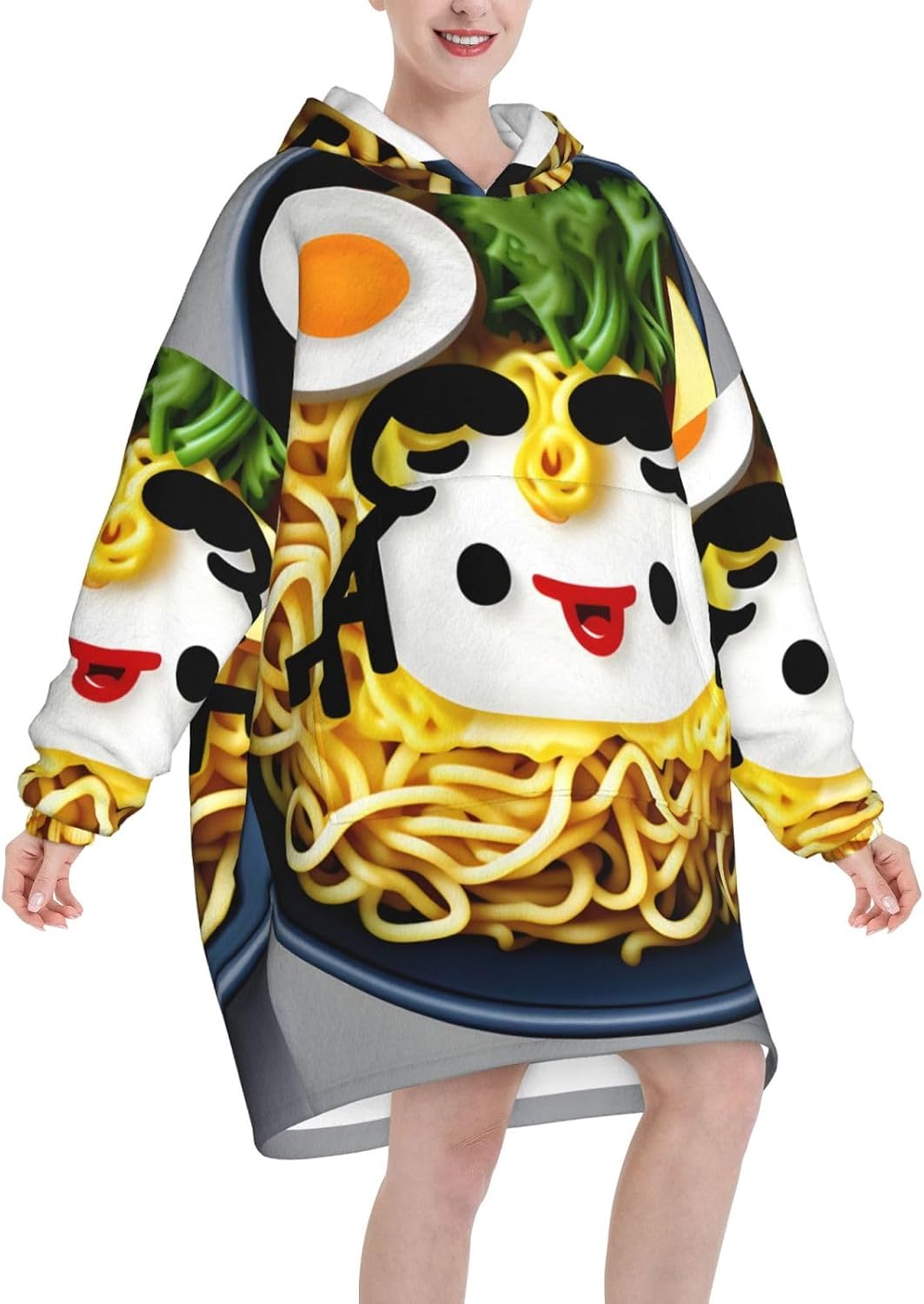 Egg Cup Noodle Ramenprint Oversized Hoodie Blanket, Super Soft Warm Comfortable Hoodie, Wearable Blanket Adult
