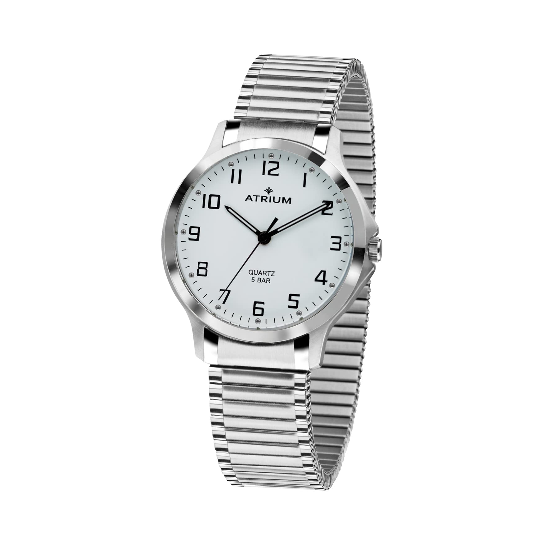 Atrium Damen-Armbanduhr Analog Quarz Edelstahl 5 bar Leuchtzeiger Flexband Silber A13-50
