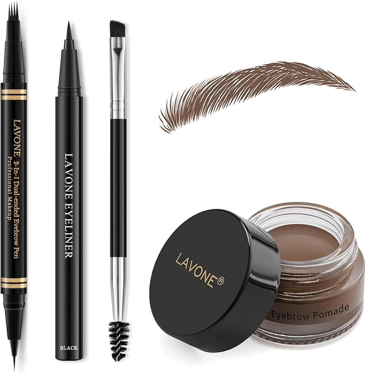 Eyebrow Pen Makeup Kit, with 4 Tip Waterproof Microblading Eyebrow Pencil, Eyeliner, Eyebrow Pomade and Dual-ended Eyebrow Brush, Brow Pencil Eyebrow Kit for Natural Looking - Dark Brown
