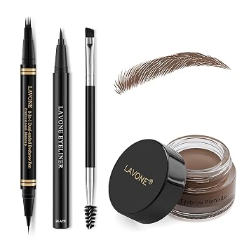 الحاجب القلم ماكياج كيت، مع 4 تلميح للماء Microblading الحاجب قلم رصاص، كحل، الحاجب دهن و المزدوج- نهاية فرشاة الحاجب، الحاجب قلم الحواجب كيت للمظهر الطبيعي - بني غامق