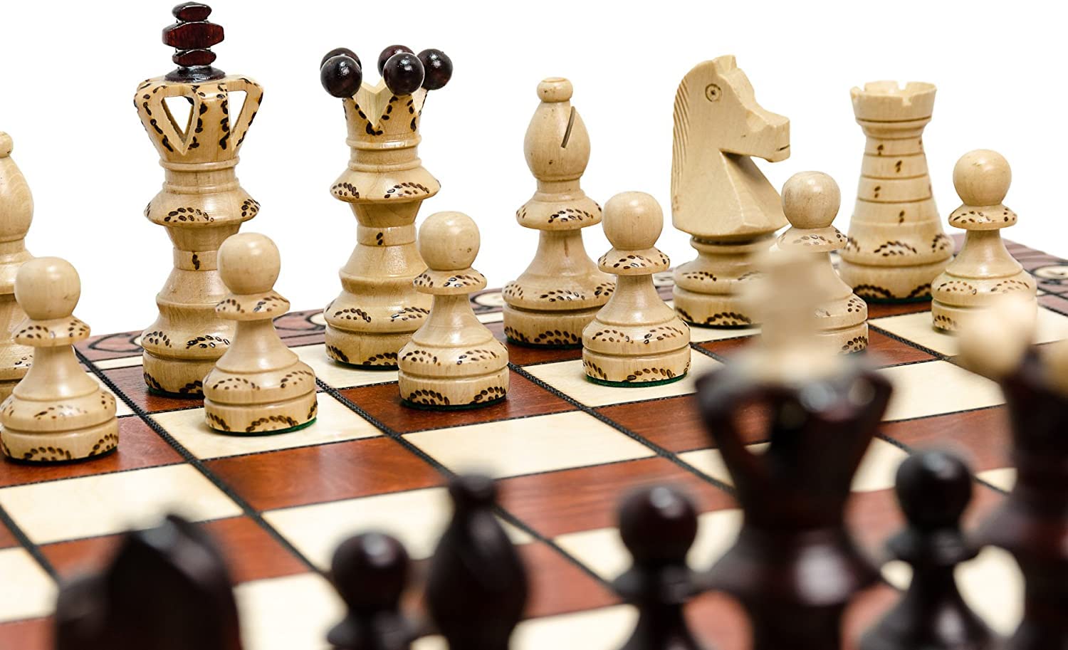 Echiquier Bois Avec Pieces Echecs Black & White Edition 42 Cm