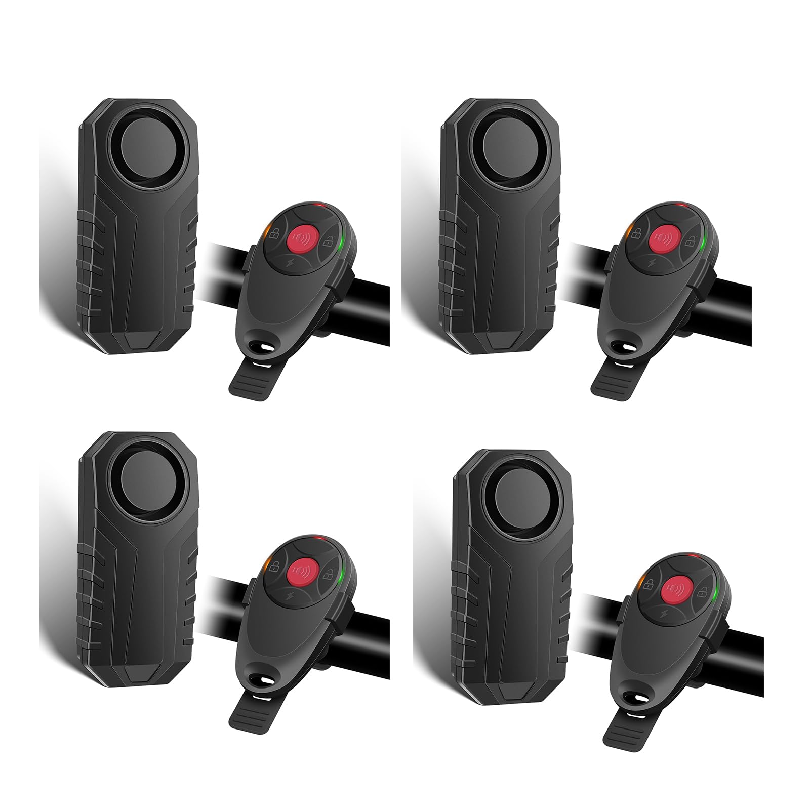 USUPERINK 4Pcs Anti Theft Bike Alarm with Remote,Bike Alarm,Motorcycle Alarm,Motorbike Alarm,Ebike Accessories for Adult Bikes IP65 Waterproof 113dB Super Loud Fit for All Handlebar Sizes Remote Strap