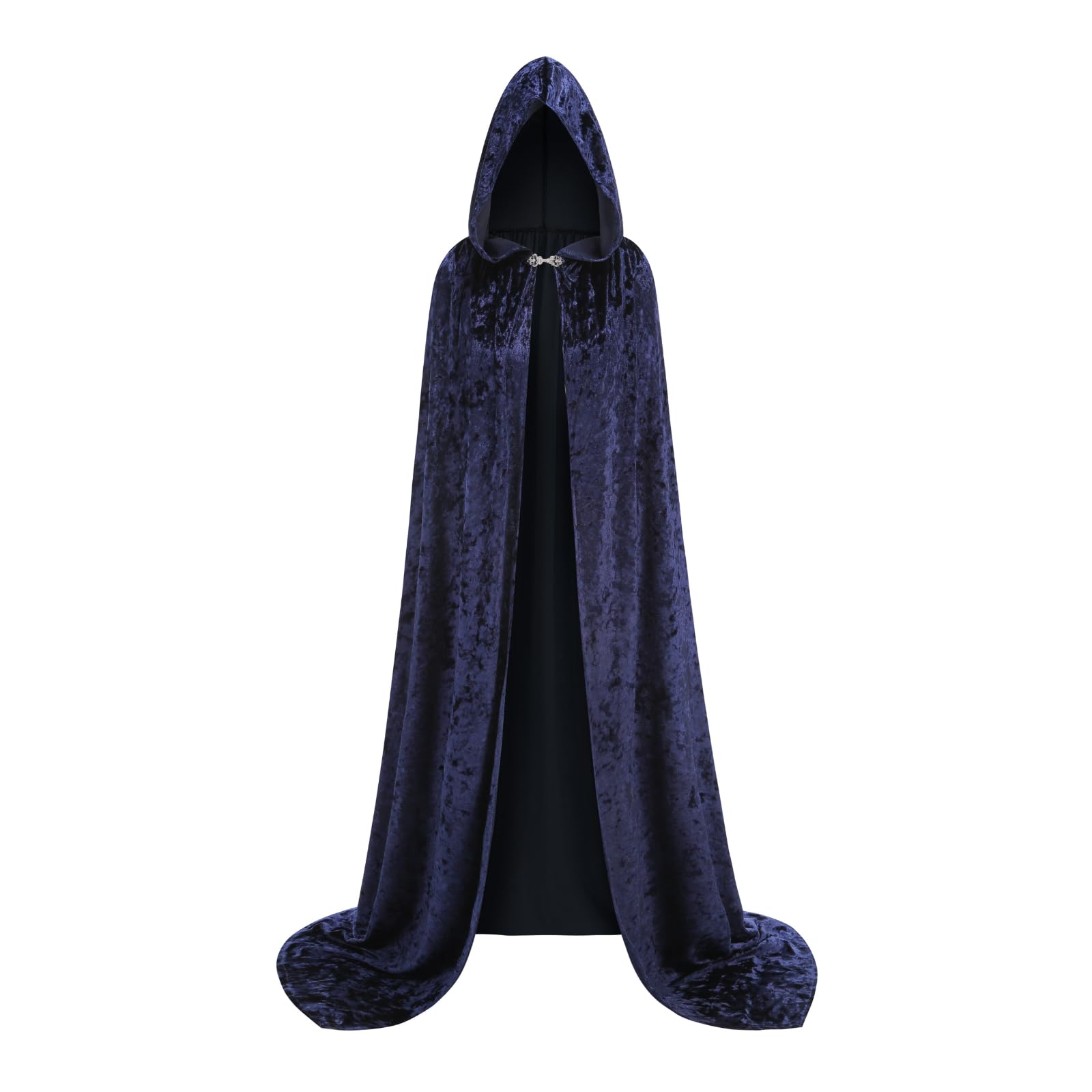 HAPNBCELE Medieval Velvet Hooded Cloak for Womens Mens Adults Renaissance Costume Cape Halloween Christmas Masquerade Party (Deep Blue