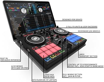 Reloop Ready Compact Prep 2-Deck DJ Controller designed for Serato DJ Lite (included) & DJ Pro, Built-in USB Audio Interface
