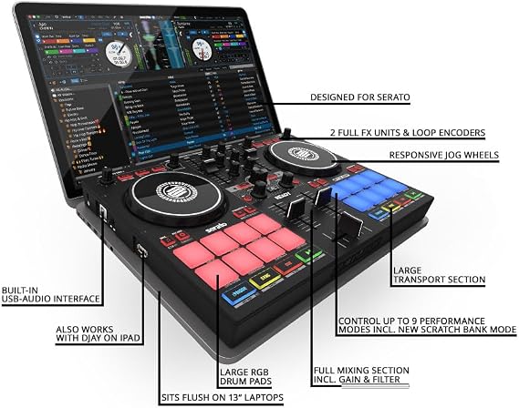 Reloop Ready Compact Prep 2-Deck DJ Controller designed for Serato DJ Lite (included) & DJ Pro, Built-in USB Audio Interface