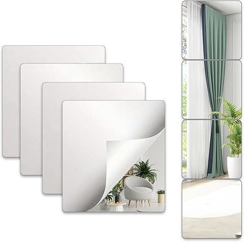 Espejos adhesivos de acrílico, juego de 4, espejo seguro y flexible, espejo para pegar de 3 mm de espesor, espejo adhesivo a prueba de roturas, espejo de pared para puerta, pared, pasillo (20