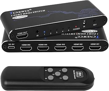 TCNEWCL 8K HDMI Switch 5 in 1 Out, HDMI Hub 8K@60Hz 4K@120Hz, HDMI 2.1 Selector Compatible with PS5 PS4 Xbox PC