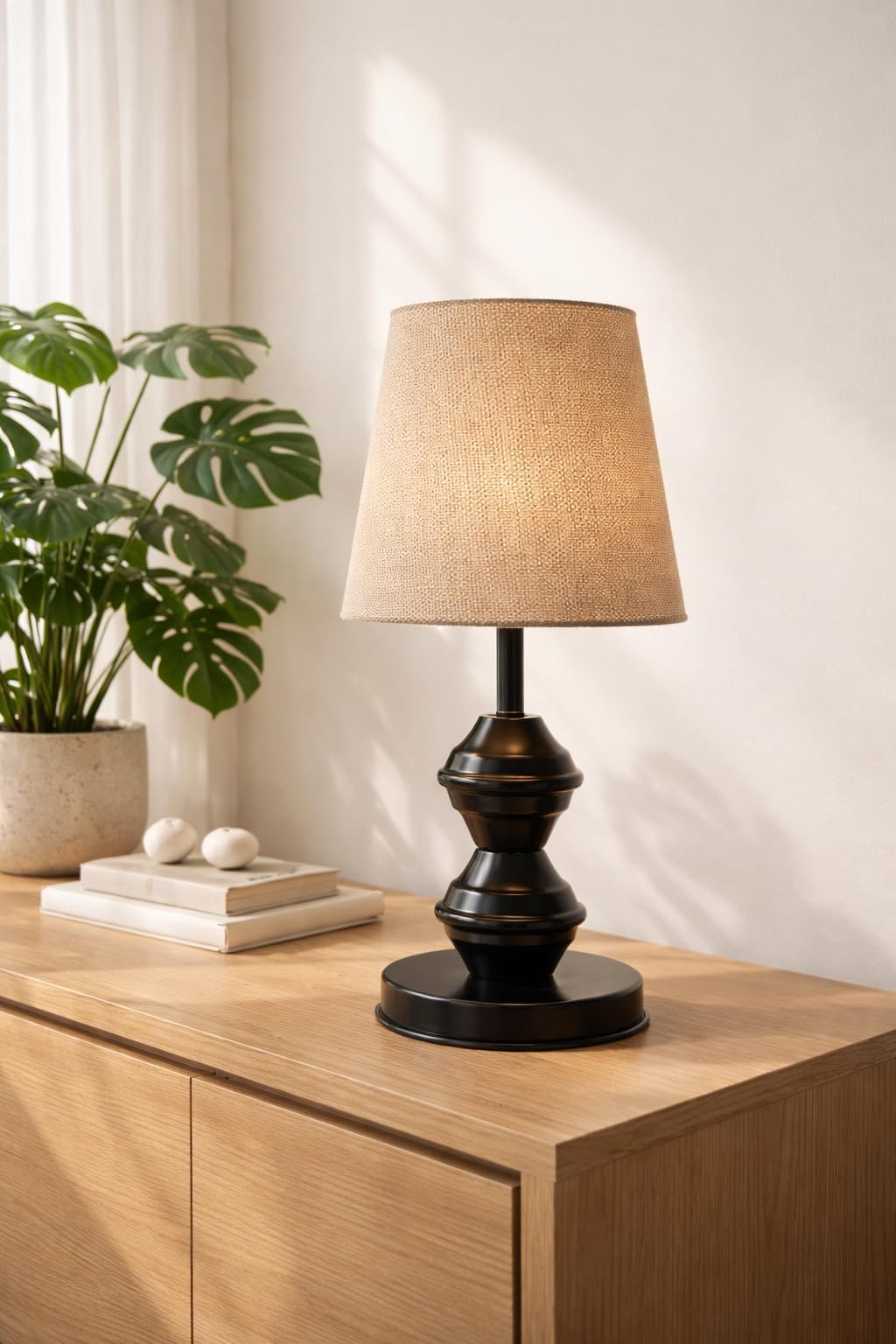 tu casa Metal Table Lamp | Fabric Shade Bedside Night Lamp for Bedroom Living Room Study | Decorative Nightstand Lamp for Home Décor & Gifting