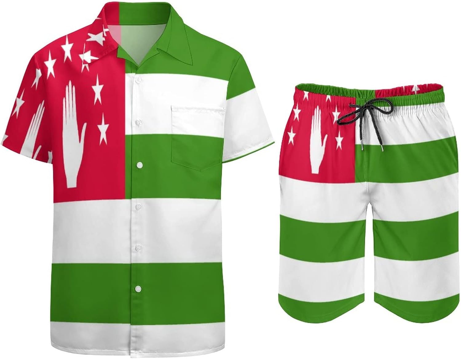 TAIZIYEAH Mens Shirts And Shorts Set 2 Pieces Abkhazia Flag Casual Short Sleeve Shirt Suits for Men M