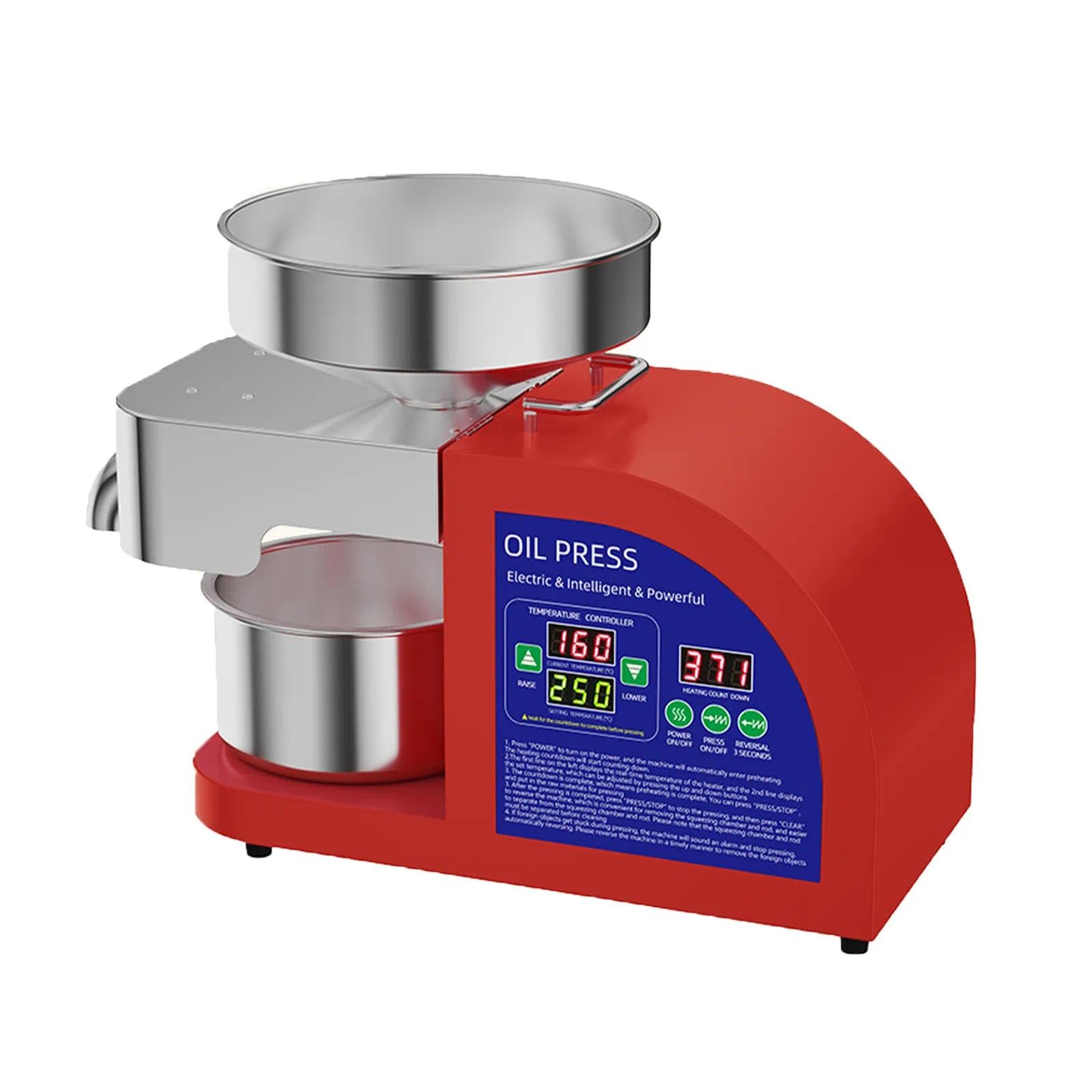 Prensa de aceite de acero inoxidable con control de temperatura de alta precisión 1100W