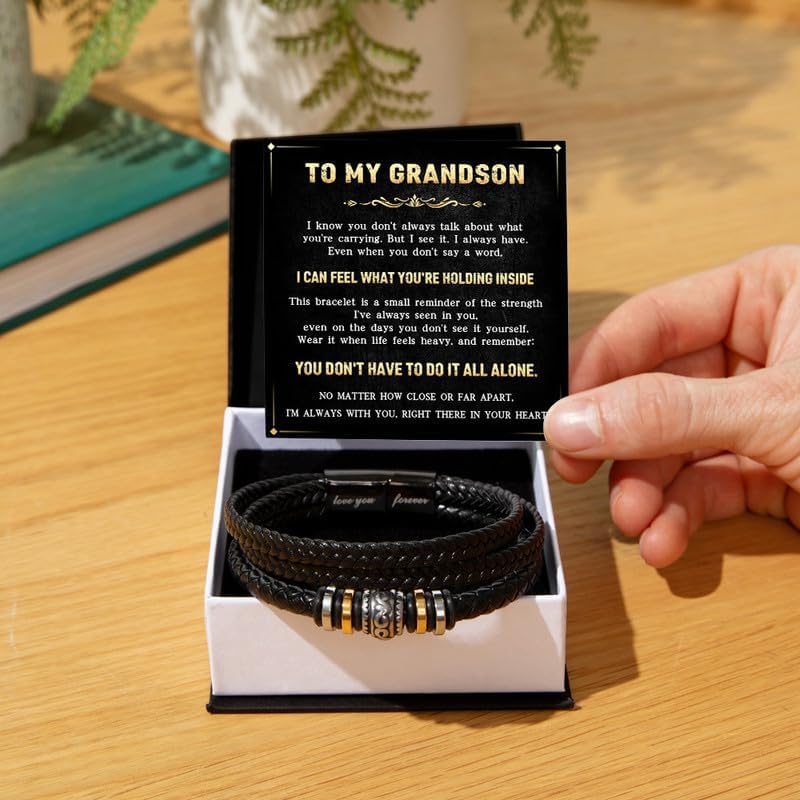 To My Grandson Bracelet From Grandma And Grandpa, Love You Forever Bracelet From Grandparents, Inspirational Birthday Graduation Christmas Wedding Gift For Grandson