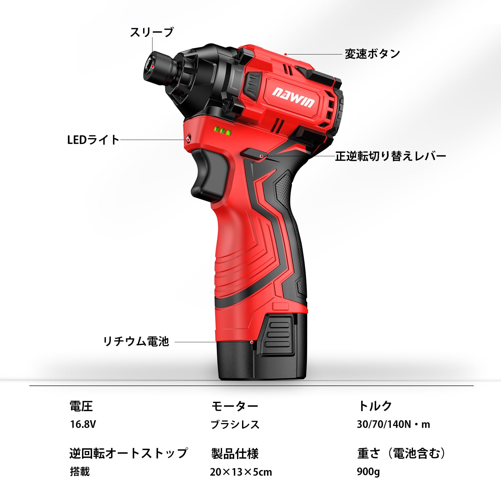 Amazon | NAWIN ナウィン インパクトドライバー 16.8V 最大トルク140N