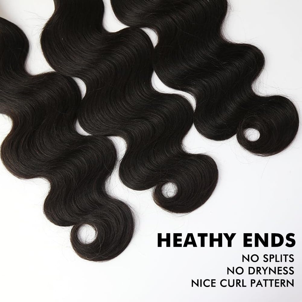 Body Wave Bundles Human Hair Human Hair Bundles 100% Unprocessed Brazilian Virgin Hair Weave Bundles Human Hair Extensions for Black Women Natural Color (10 12 14 Inch)