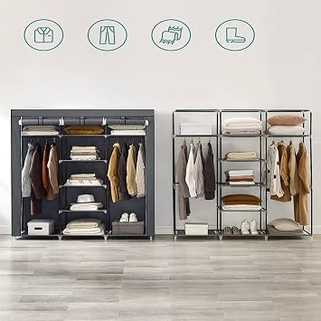 Songmics Folding Fabric Dress Cabinet, 175x150x45CM, Grey, RYG12G