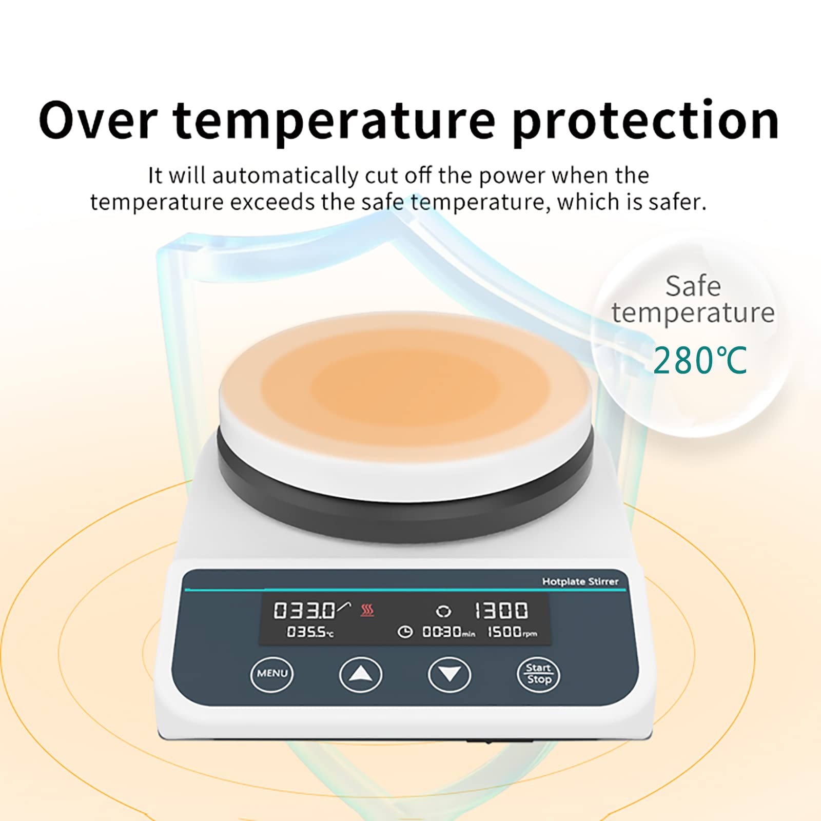 Agitatore Magnetico, Piastra riscaldante, 50-1500 Giri/min, Display Digitale, agitatore con sonda di Temperatura e Barre di agitazione, capacità Massima di agitazione 2 l, Potenza di riscald