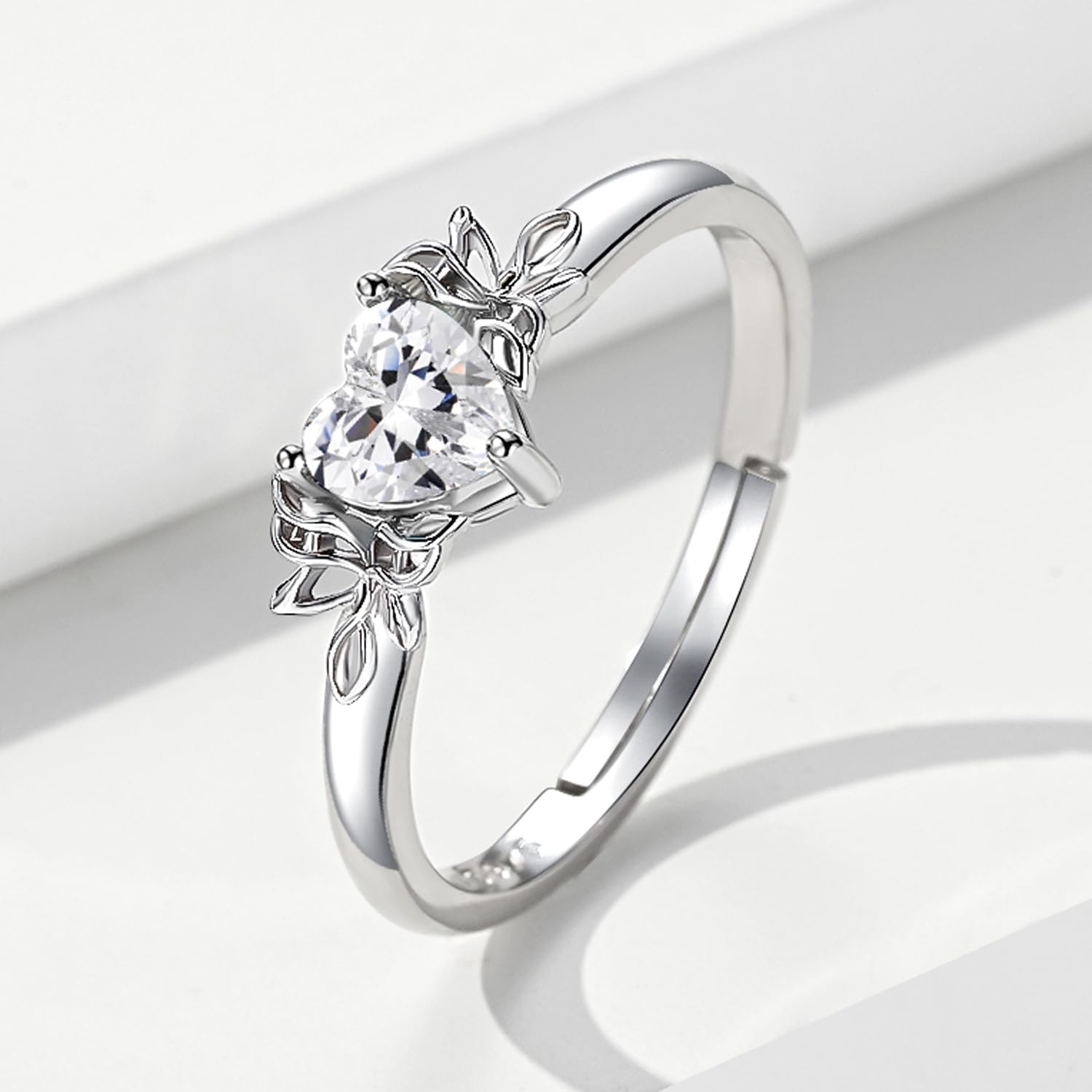 Heart Birthstone Rings for Women: 925 Sterling Silver Adjustable Butterfly Birthstone Ring - Heart Birthstone Promise Band Rings Size 4-9 Jewelry Gifts for Birthday Christmas Mother`s Day