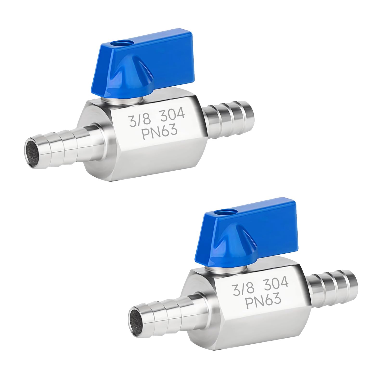 Photo 1 of 3/8"Hose Barb Ball Valve, 304 Stainless Steel, 2Pcs