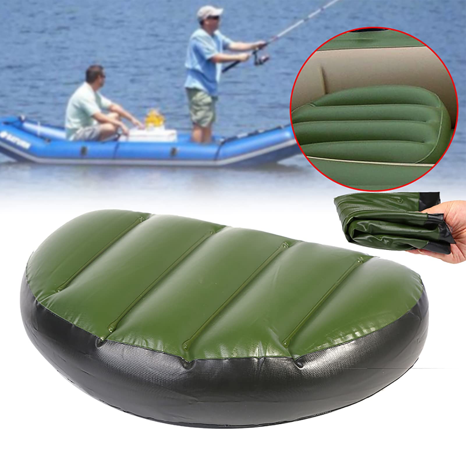 Inflatable Seat Portable Fishing Seat Fishing Boat Seat Cushion PVC Green Inflatable Cushion Boat Seat for Outdoor Camping Fishing