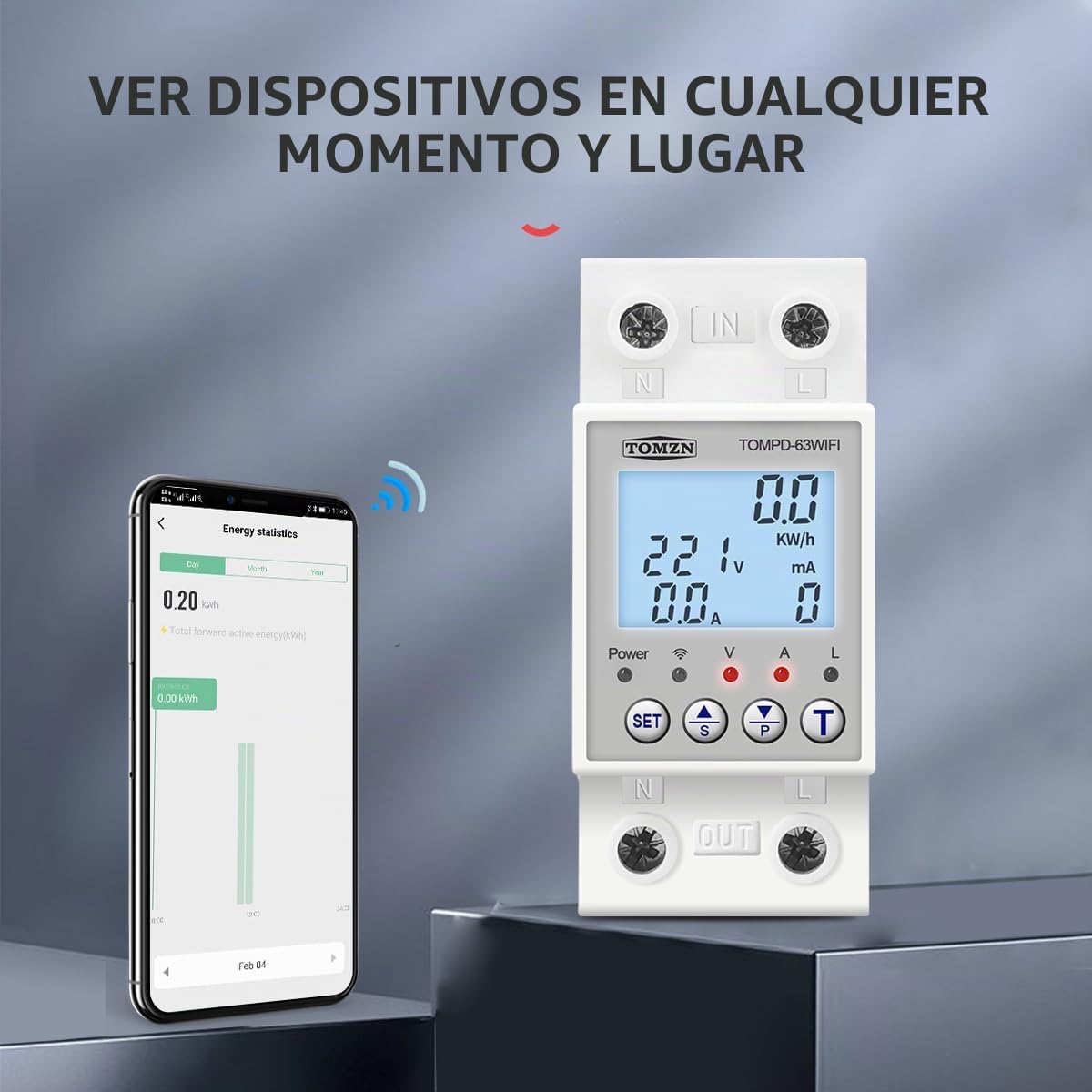 Diferencial Auto Rearmable,Diferencial Interruptor TOMPD-63 WFI de 63 A, Smartlife TUYA, disyuntor, medidor de energía, temporizador con protección contra voltaje, corriente y fugas.(With backlight)