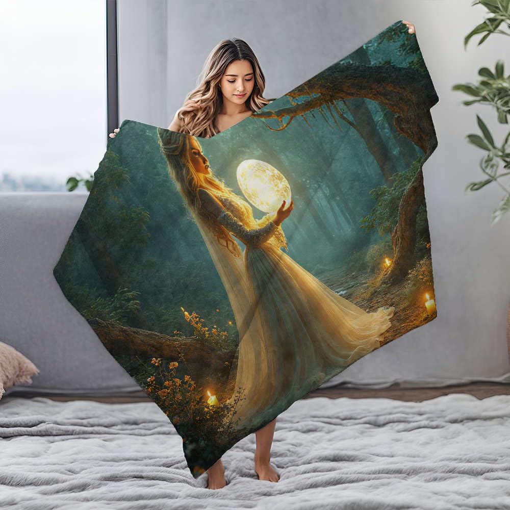 Couverture en flanelle personnalisée femme forêt mystique plaid doudou king size 125x150 cm