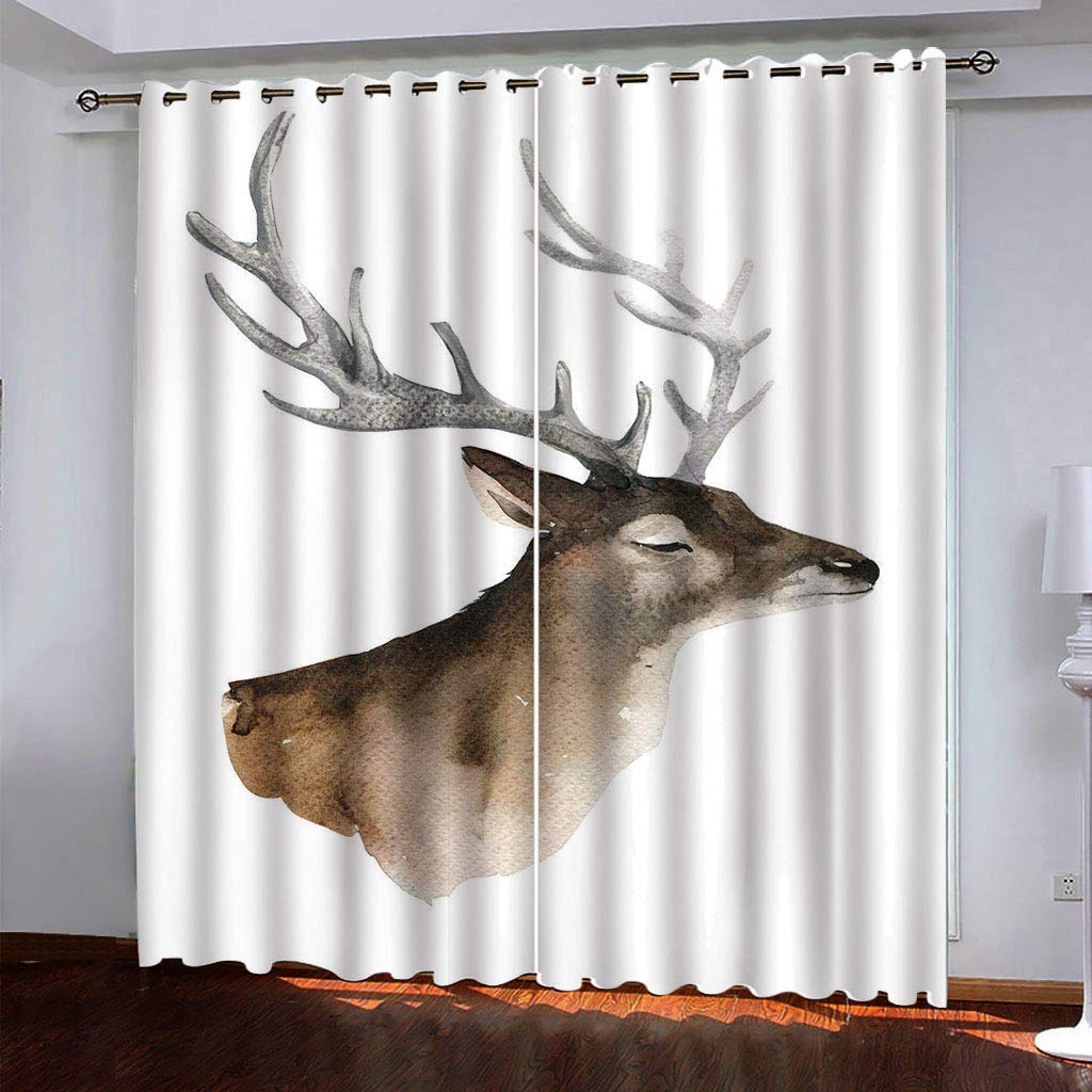 Maynuo Girls Blackout Curtains For Bedroom 3D Minimalist Animal Deer Painting Thermal Insulated Window Curtain For Living Room For Boys Kids, 2 Panels, 78X62inch Pattern Eyelet